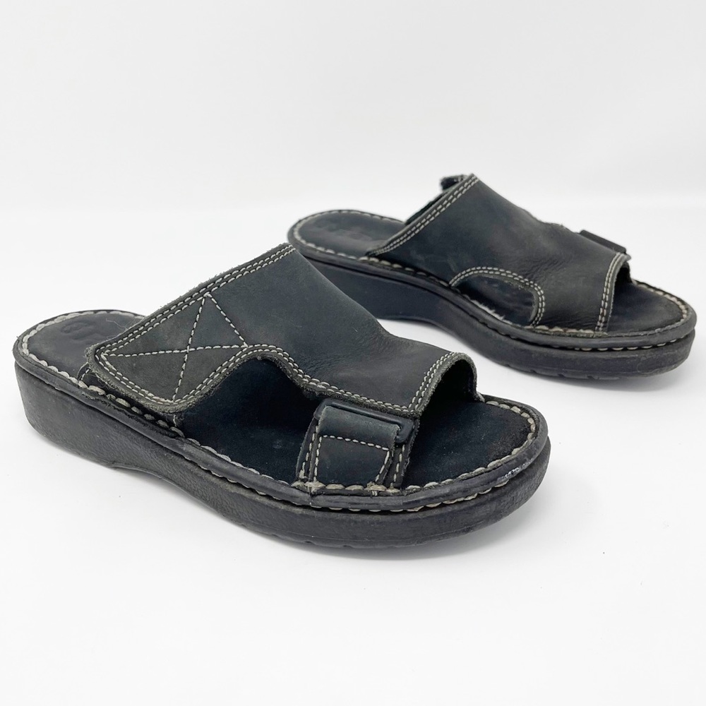 TEVA Black Leather Slide Sandals